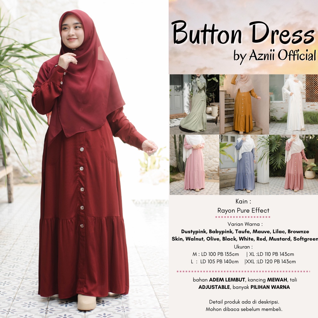 Button Dress Anggianirini X Aznii Official I Dress Wanita Kekinian Casual