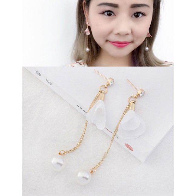 LRC Anting Tusuk Fashion Flower&amp;pearls Decorated Long Y577XX