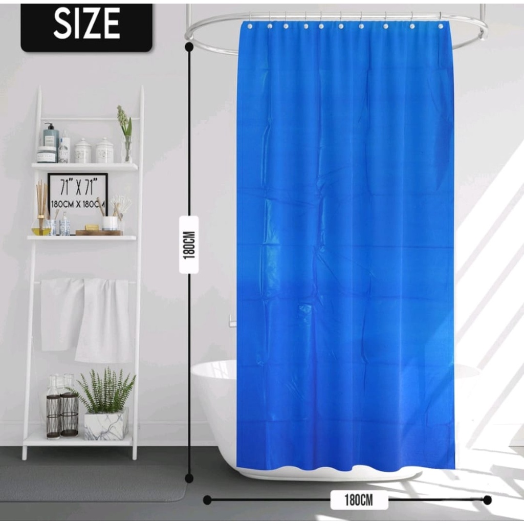 TIRAI KAMAR MANDI / SHOWER CURTAIN / TIRAI Tahan Air Warna Putih Abu Biru Polos Bahan Peva 180x180 cm TERMURAH