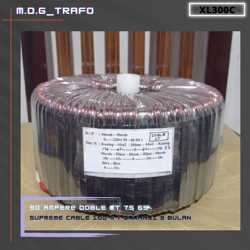 trafo toroid donat 30A Doble CT 75v - 65v murni