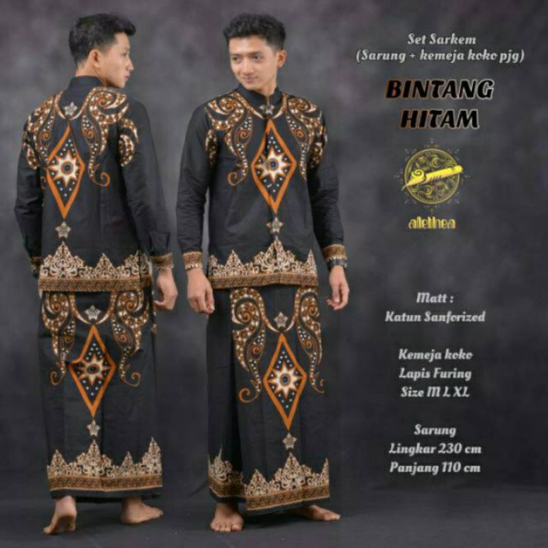 SARKEM SET SARUNG KEMEJA KOKO BATIK LENGAN PANJANG