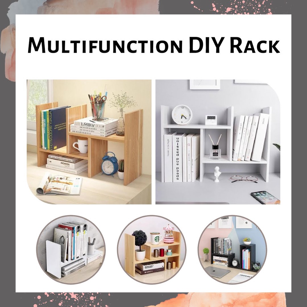 Rak Buku DIY Bongkar Pasang Rak Meja Multifungsi Untuk Dekorasi Meja Merapikan Meja Belajar Bookshelf Rack Bahan Kayu Kokoh Berkualitas Desk Storage Shelves