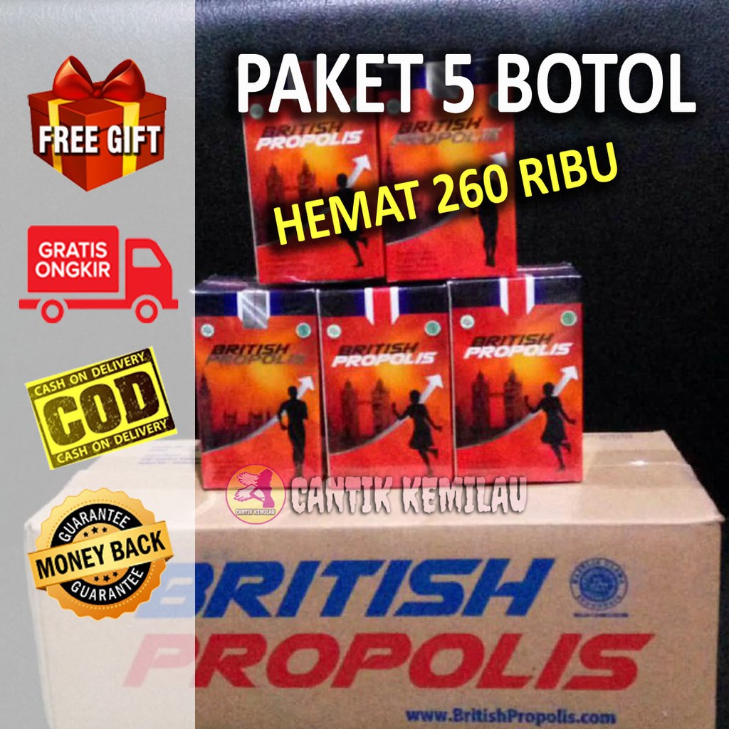 BRITISH PROPOLIS, Paket 5 Botol, Obat Asam Urat, Obat Diabetes, Promil, Obat Wasir, BP-P5