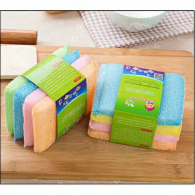 Spons Cuci Piring Isi 4 pcs Serbaguna Sponge Sabut Busa Cuci Piring Wajan Prabot