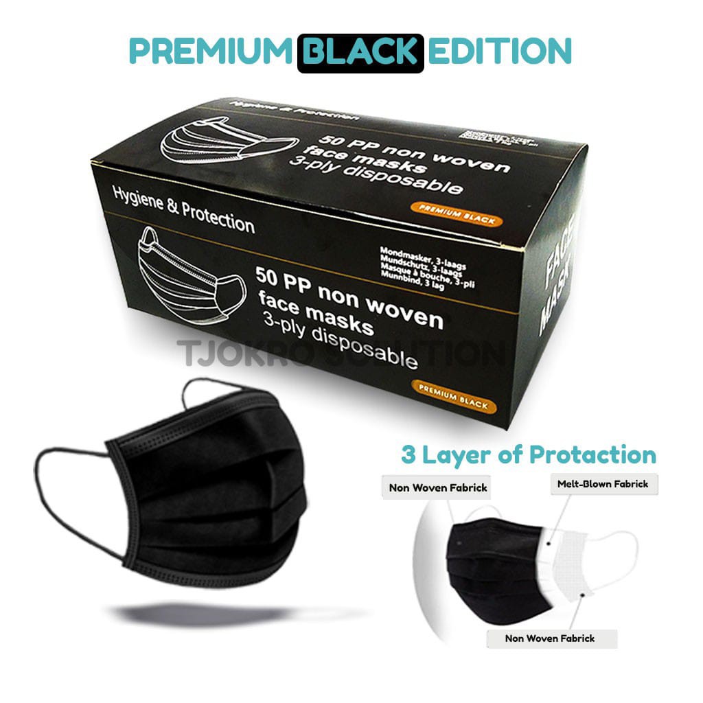 Masker Medis 3 PLY Hitam/ Masker Hitam/ Masker Disposable/ Earloop Face Mask