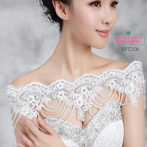 [TOKO TERPERCAYA] BOLERO PENGANTIN CRYSTAL AKSESORIS PESTA MUTIARA PUTIH BPT008