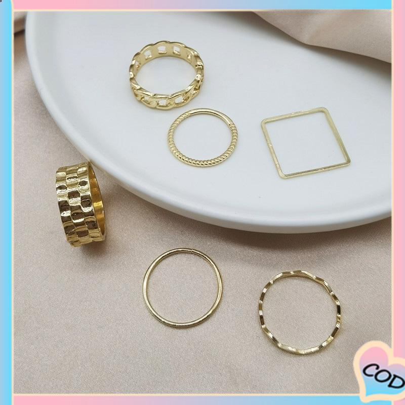 COD❤️ 4pcs / Set Cincin Jari Telunjuk Bentuk Geometris Gaya Retro Untuk Wanita-A.one