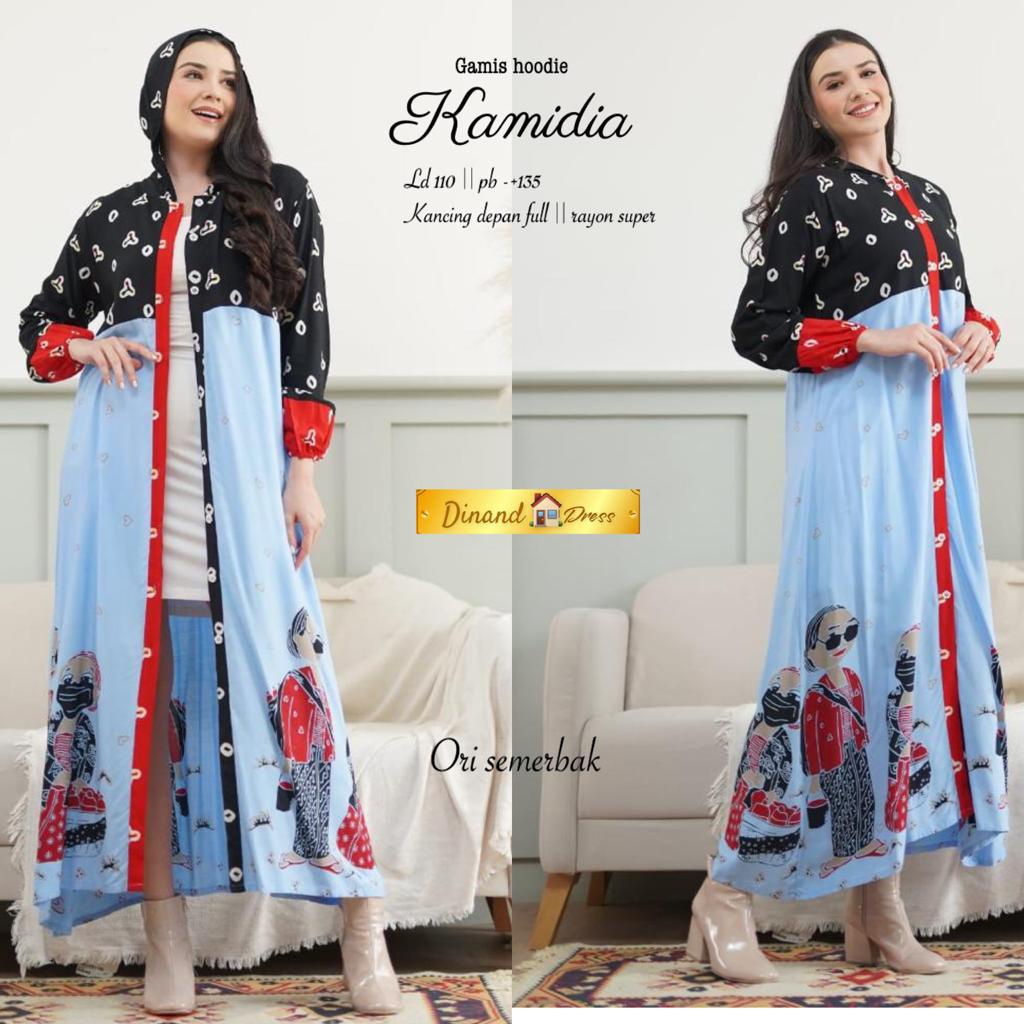 Gamis hoodie kamidia trendy batik modern gamis wanita hoodie