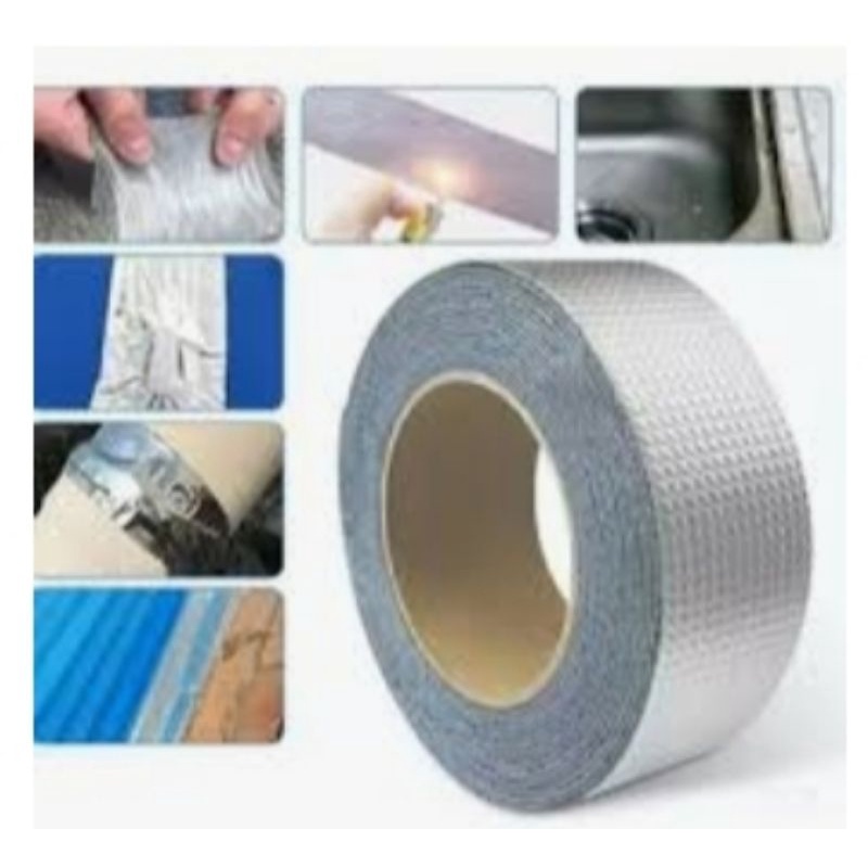 Lakban Anti Bocor Waterproof Aluminium Tape Butyl Lem Talang Pipa Anti Air- Kemasan Putih