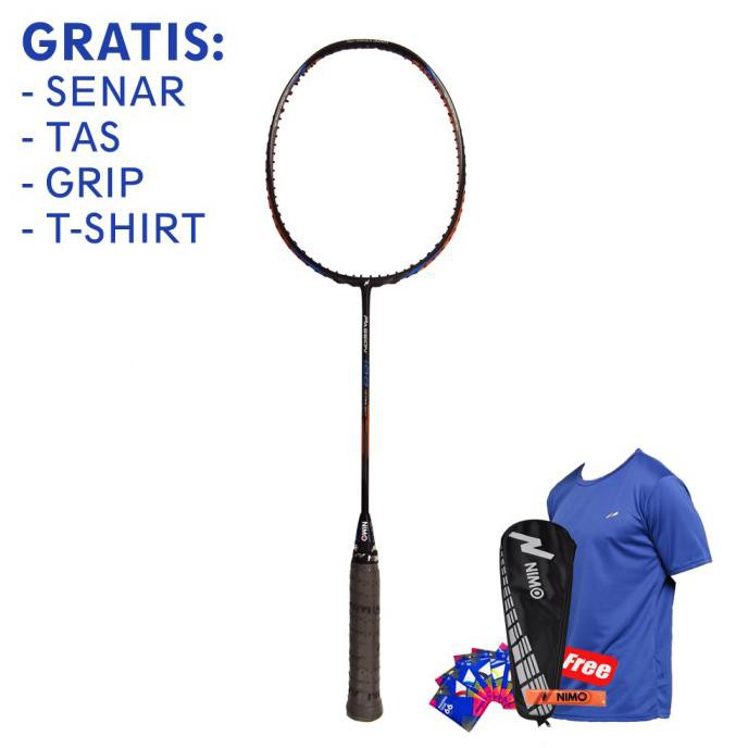 BIG SALE NIMO Raket Badminton PASSION 100 Black Orange + GRATIS Tas dan Grip