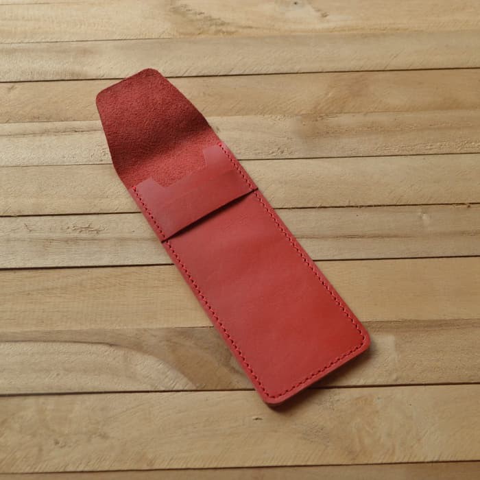 tempat pensil kulit kulit asli warna merah pencil case - PHPNS035