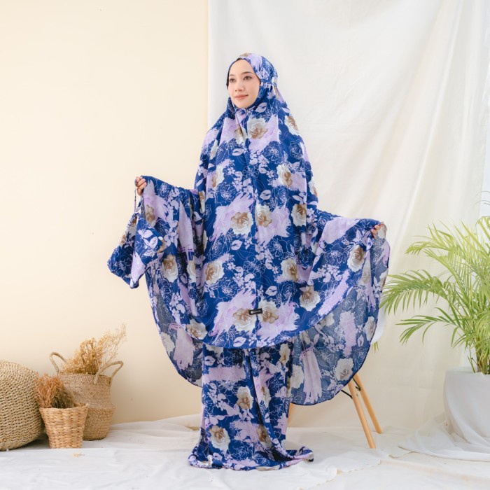 Mukena Zianisa Allover 2in1 Calantha Royal Blue Allsize