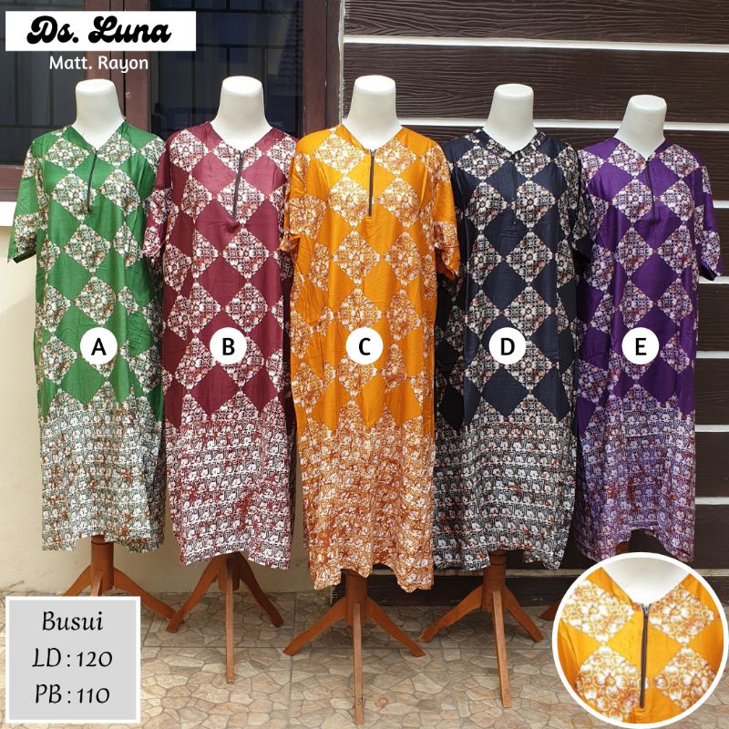 Daster Ibu Luna Mona Resleting Bahan Rayon