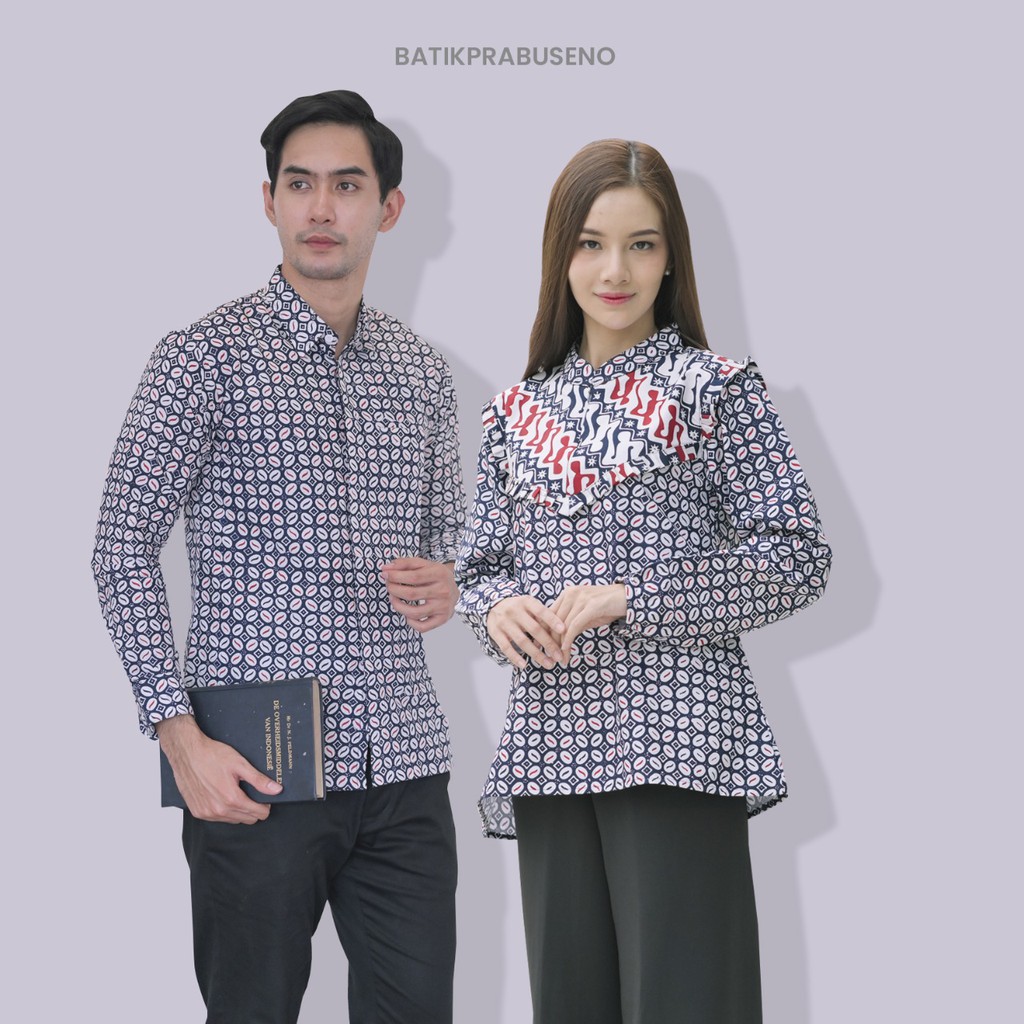 Batik Pria Wanita Motif ERINA KAWUNG  Cauple  Printing Slimfit Lengan Panjang Original Kemeja Atasan