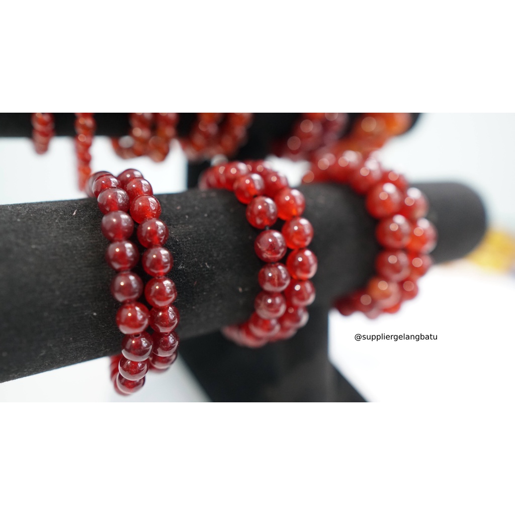 gelang tangan RED GARNET premium batu alam asli akik MERAH bonus kotak