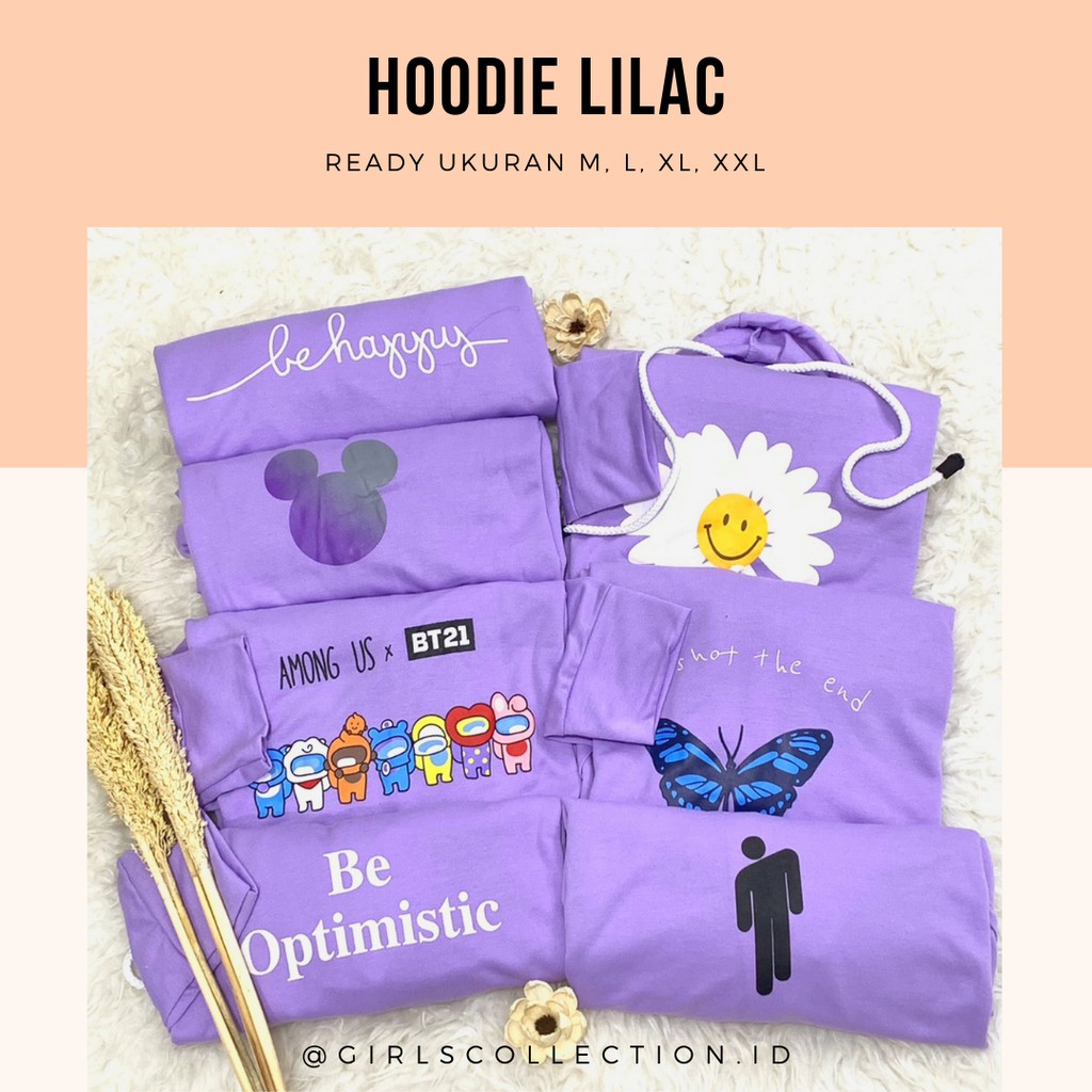 HOODIE LILAC | SWEATER WANITA UNGU PURPLE OVERSIZE BASIC DISNEY BERSHKA BTS