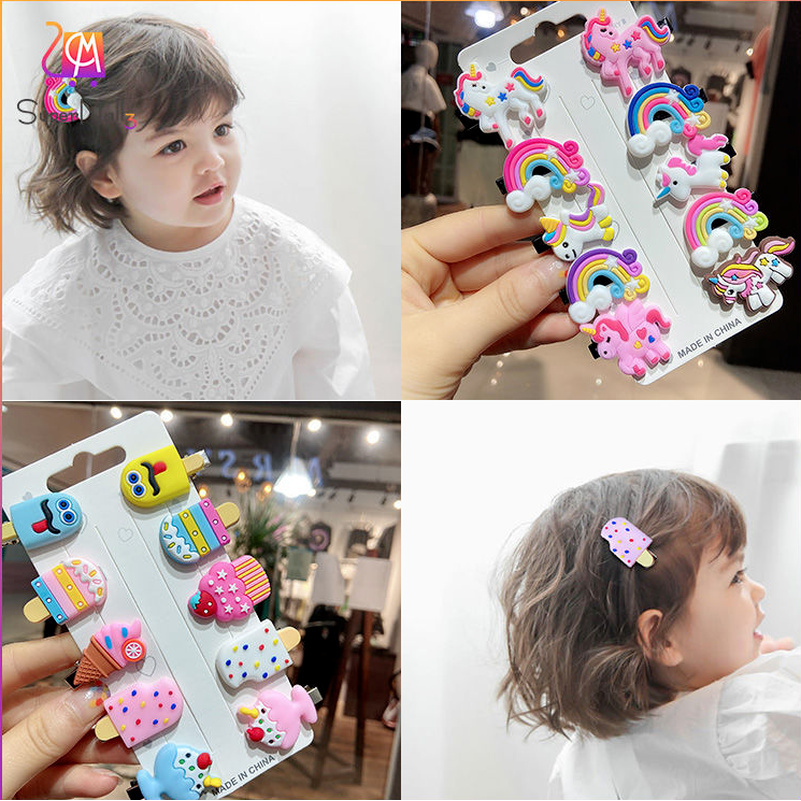 [10 Pcs/Set Korean Children's Cartoon Hair Clips  ] [  Soft Ceramic Children's Hairgrips  ] [Simple Cute Cream Ice Cream Cloud Barrettes  ] [  Girl Silicone Cartoon Hairpin Hair Accessories ]