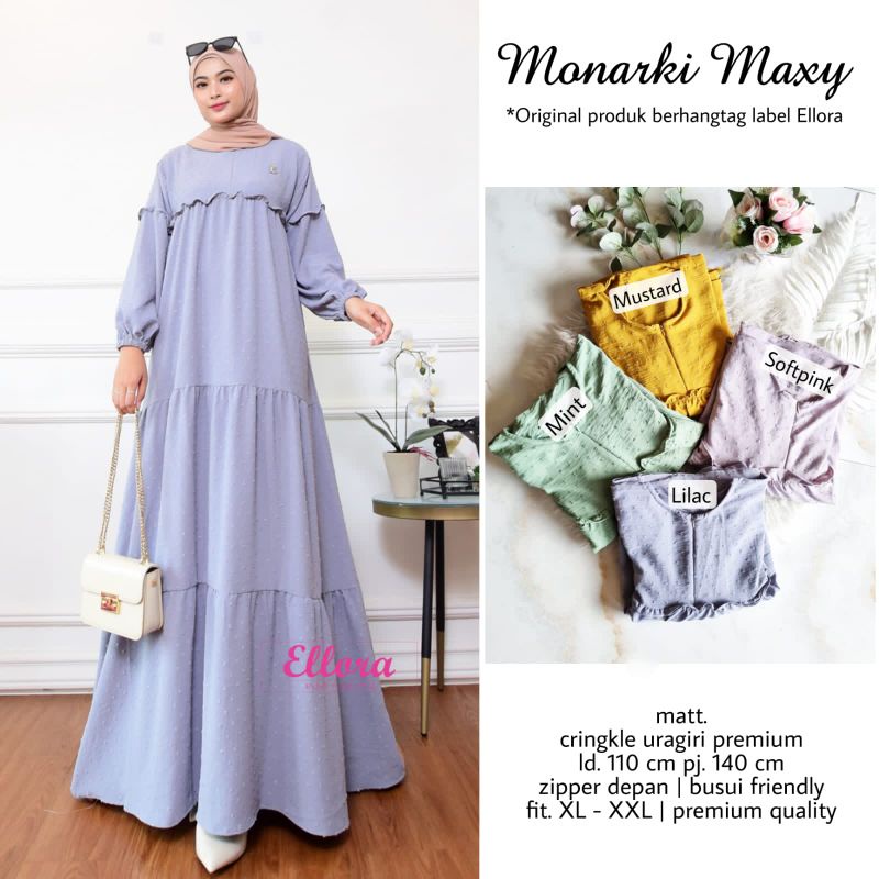Monarki Maxy - Dress Polos Bahan Crinkle Uragiri Busui Friendly by Ellora