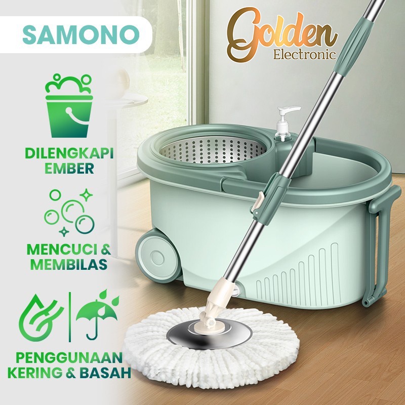 Samono SCM-003 Alat Pel Lantai Kain Fiber dengan Ember Spin Mop Membilas SCM003