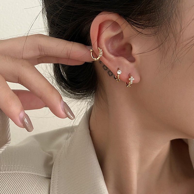 [ACKER] 24K Berlapis emas Mini ZirkonAnting Tumpukan Cubic Zirconia Cartilage Subang Kecil Huggie Piercing anting-anting Untuk Wanita