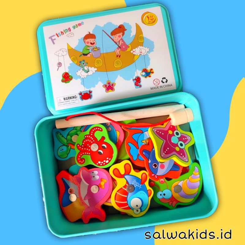 Mainan Edukasi Pancing Ikan Kayu Magnet / Mainan Anak