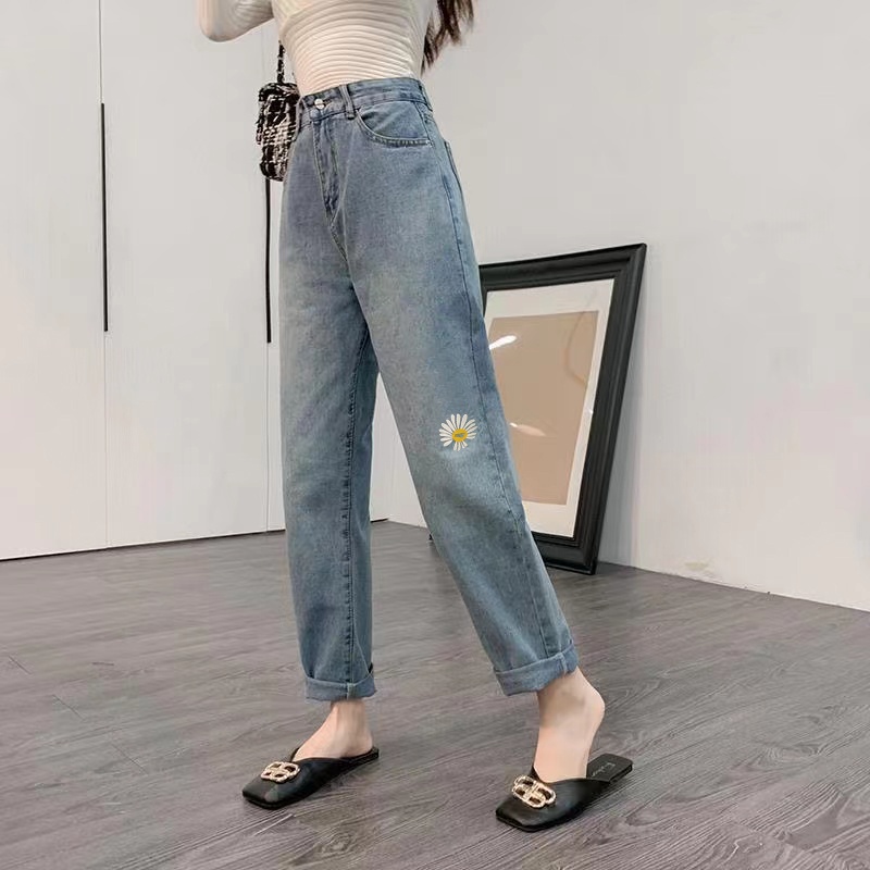 MOOGU ♡ Jeans daisy bordir high waist celana wanita