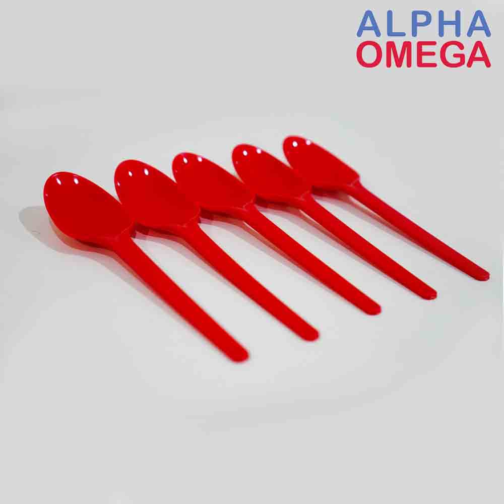 SENDOK PLASTIK WARNA MERAH HIGIENIS 25PCS - SENDOK MAKAN SEKALI PAKAI