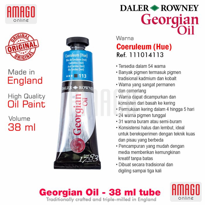 Cat Minyak Lukis DALER-ROWNEY Georgian Oil 38 ml - Coeruleum Hue - 111014113