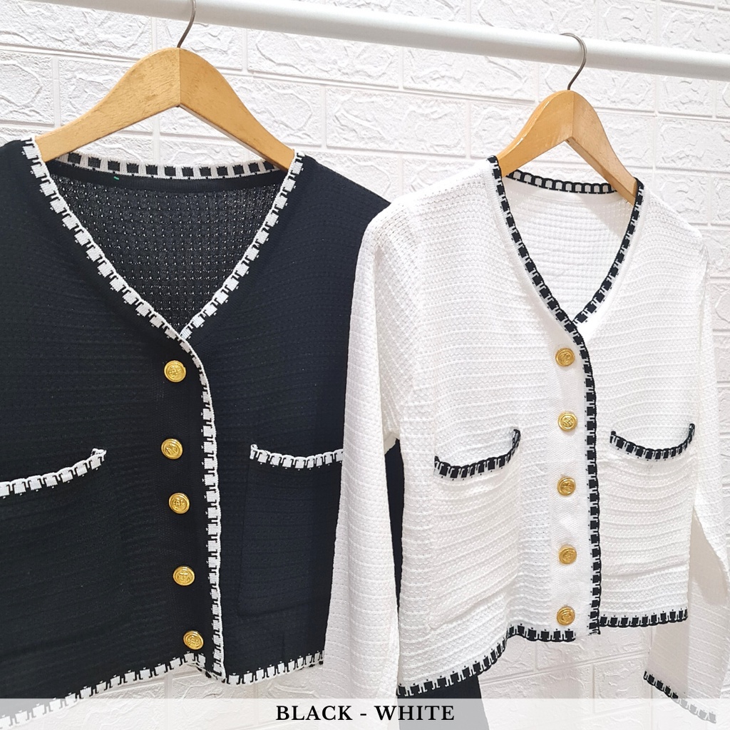 3702 natasya knit monochrome top blouse import cardi