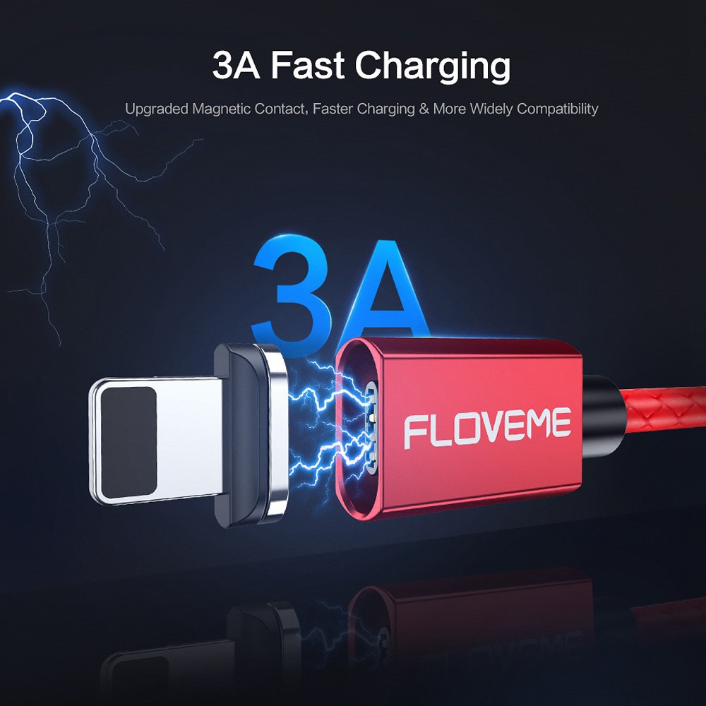 Floveme Kabel Data Charger Magnetik 3A untuk iPhone / Android / Tipe C