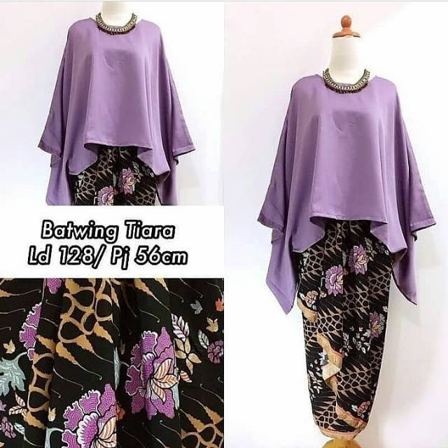 Setelan Kebaya Modern Jumbo Batwing Set Rok Lilit Batik Purple Dan Lainnya