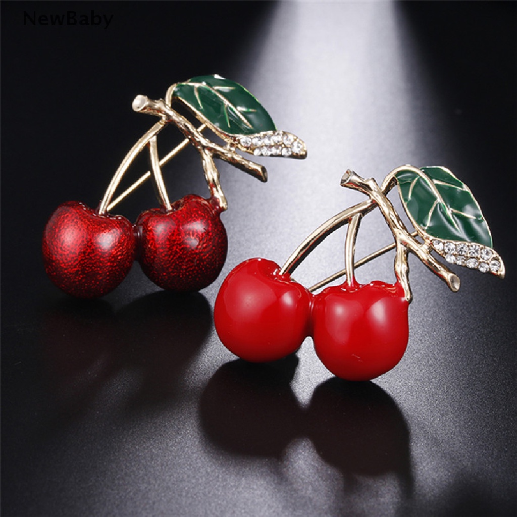 Bros Pin Enamel Bentuk Buah Ceri Merah Bahan Metal Hias Kristal Untuk Wanita