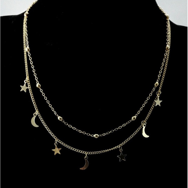 Moon Star Multilayer Necklace Accessories Short Chain Temperament Plaid