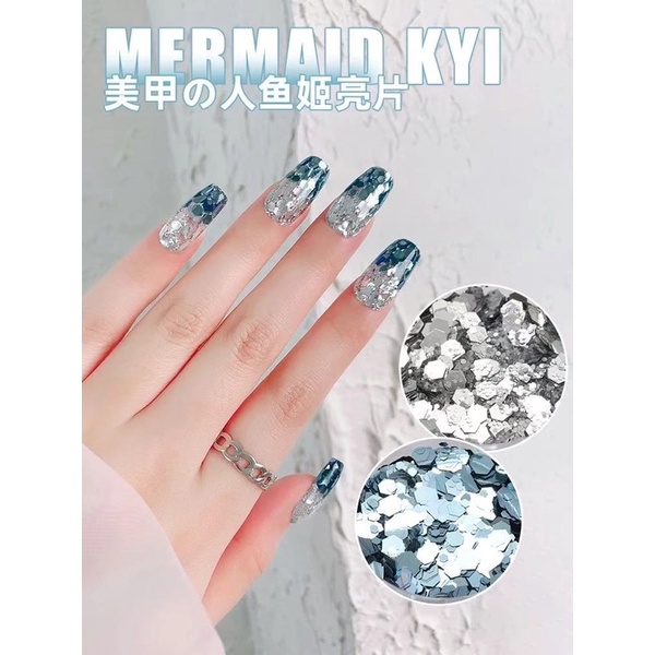 MERMAID SEQUIN GLITTER SILVER BLUE HEXAGONAL GLITTER NEW TREND GLITTER NAIL ART KUTEK GEL GLITER