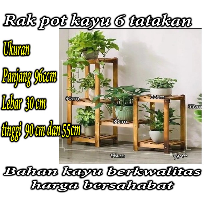 rak bunga susun kayu  6 tatakan kayu murah