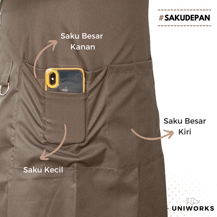 Uniworks Apron Waterproof Premium Multifungsi Seri WRTW V01 Bahan Anti Air 3 Ukuran Panjang 6 Warna