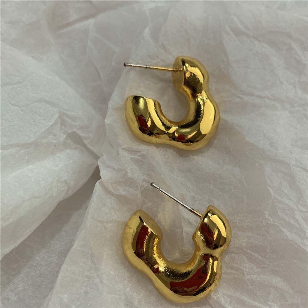 Nickolas1 Hoop Earrings Daily925 Perak Jarum Hadiah Berbentuk Bunga Warna Emas Fashion Perhiasan Geometris C-Shaped Flower Hoop Earrings
