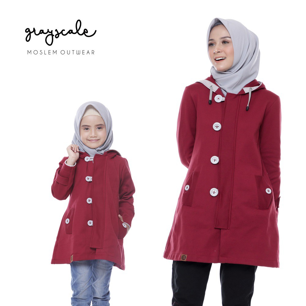 Jaket Couple Ibu dan Anak Cewek Warna Maroon Model Hoodie