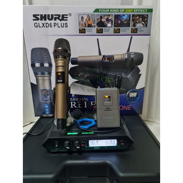 MIC WIRELESS SHURE GLXD6 PLUS KOPER 2 CHANNEL MIC PEGANG HEADSET BISA GANTI CHANNEL