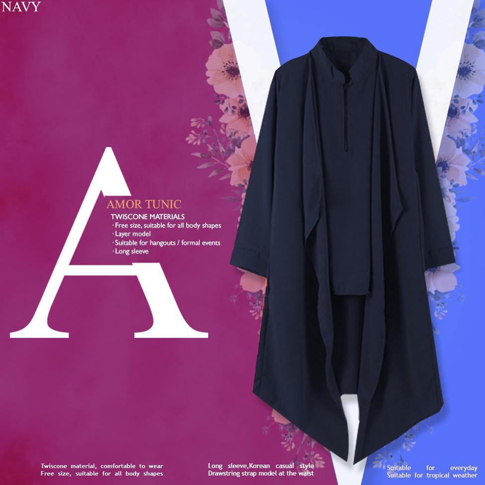 AMOR BAJU ATASAN BLOUSE WANITA LENGAN PANJANG WARNA PUTIH HITAM SALEM NAVY