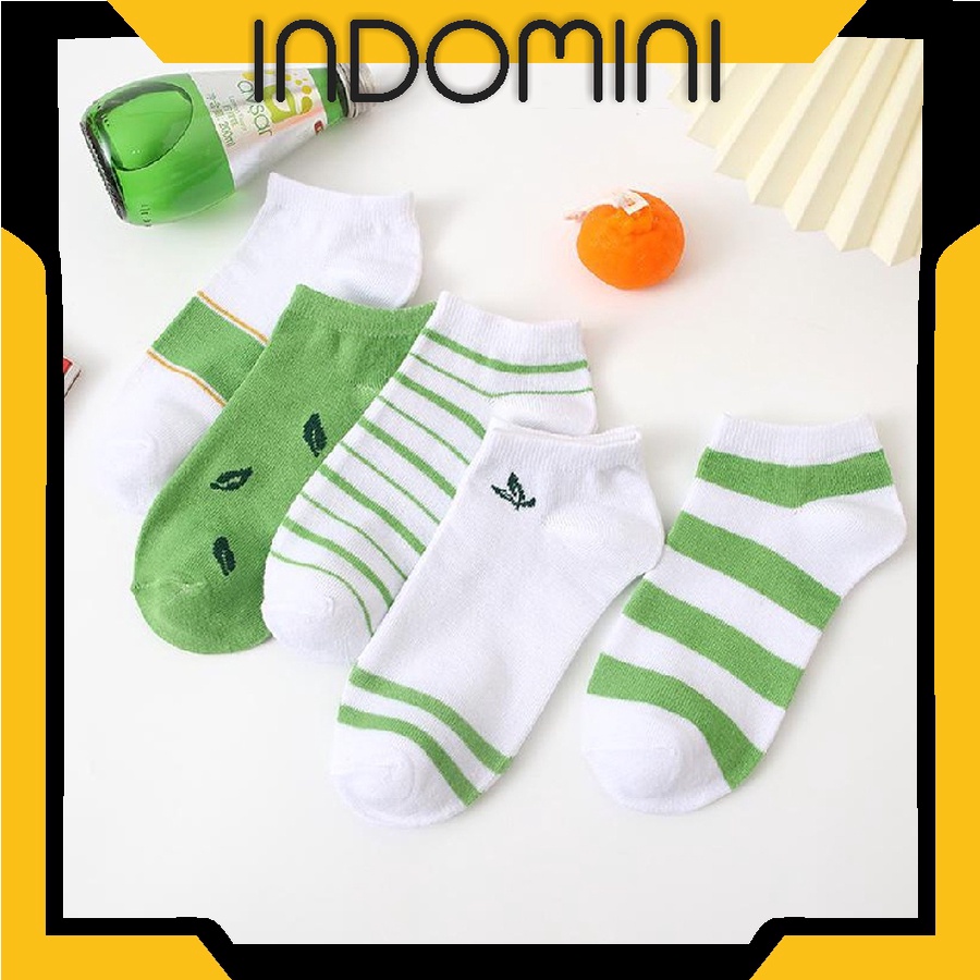 INDOMINI Kaos Kaki Wanita Motif Green Leaf Fashion Korea Women Sock Import Murah KK005