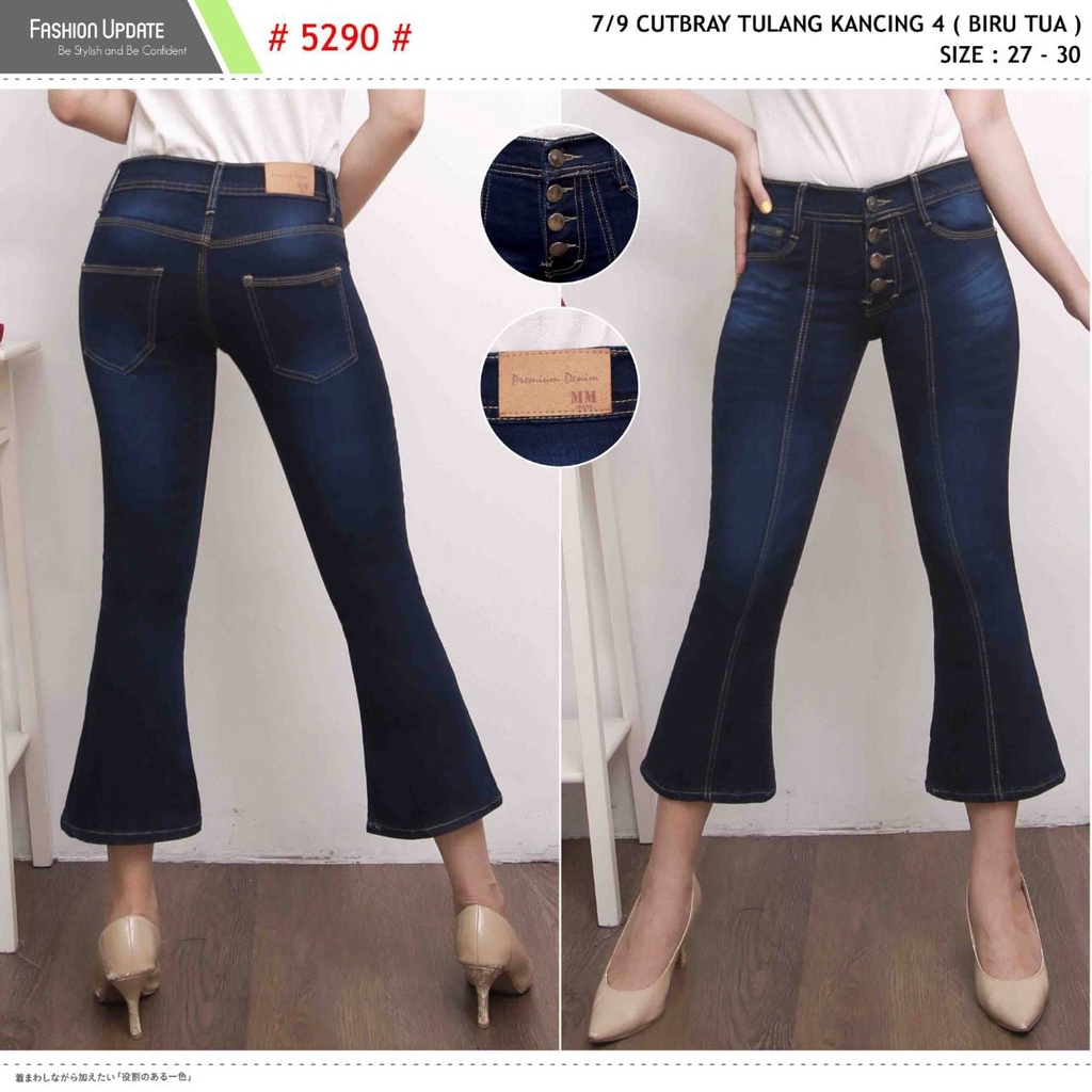 Celana Jeans Wanita 7/9 Cutbray Kancing Empat 27 28 29 30 Bisa Bayar Ditempat(COD)