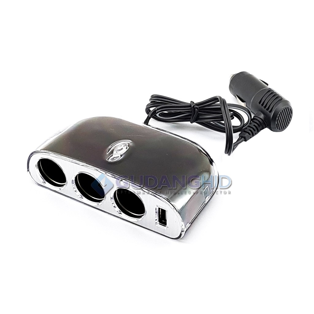 Colokan Lighter 3 Lubang Charger Mobil 1 USB 12V/24V Extension Adaptor