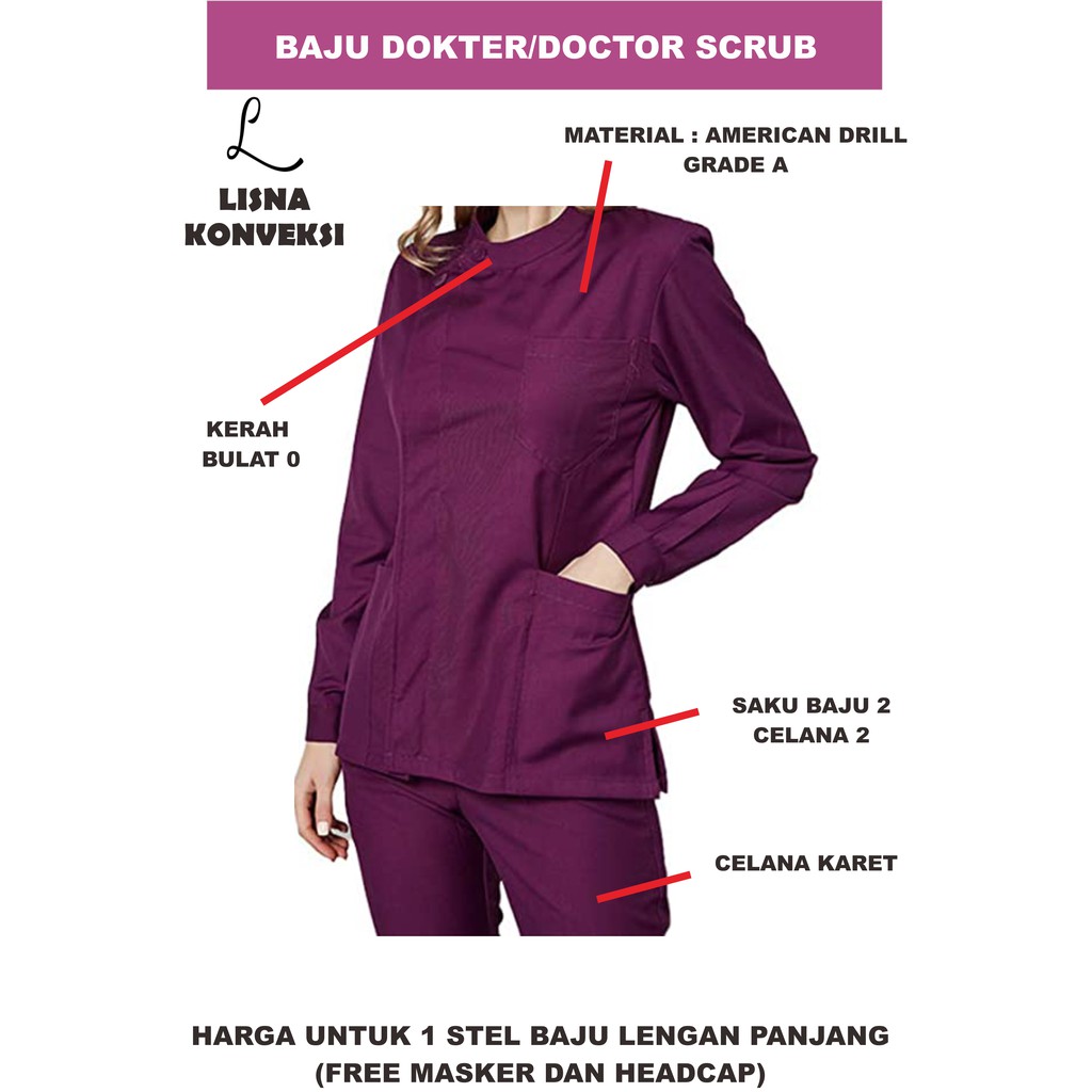  Baju  OKA Doctor Scrub Baju  Jaga  Dokter  Lengan Panjang 