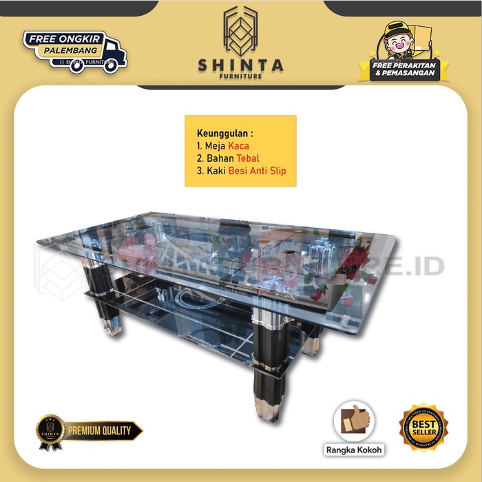 Meja Tamu Kaca Meja Import Kaki Besi Stainless Tebal Tahan Lama