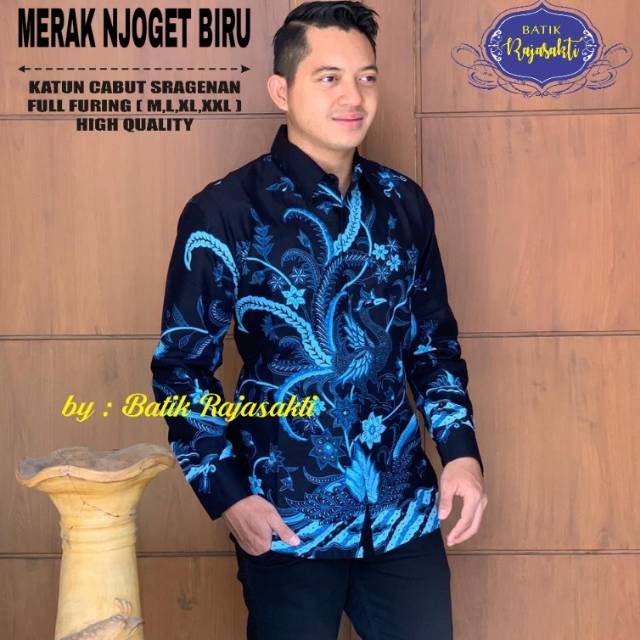 MERAK BIRU BAJU BATIK PRIA LENGAN PANJANG PREMIUM LAPIS FURING KATUN KUALITAN BATIK HEM PANJANG BATI