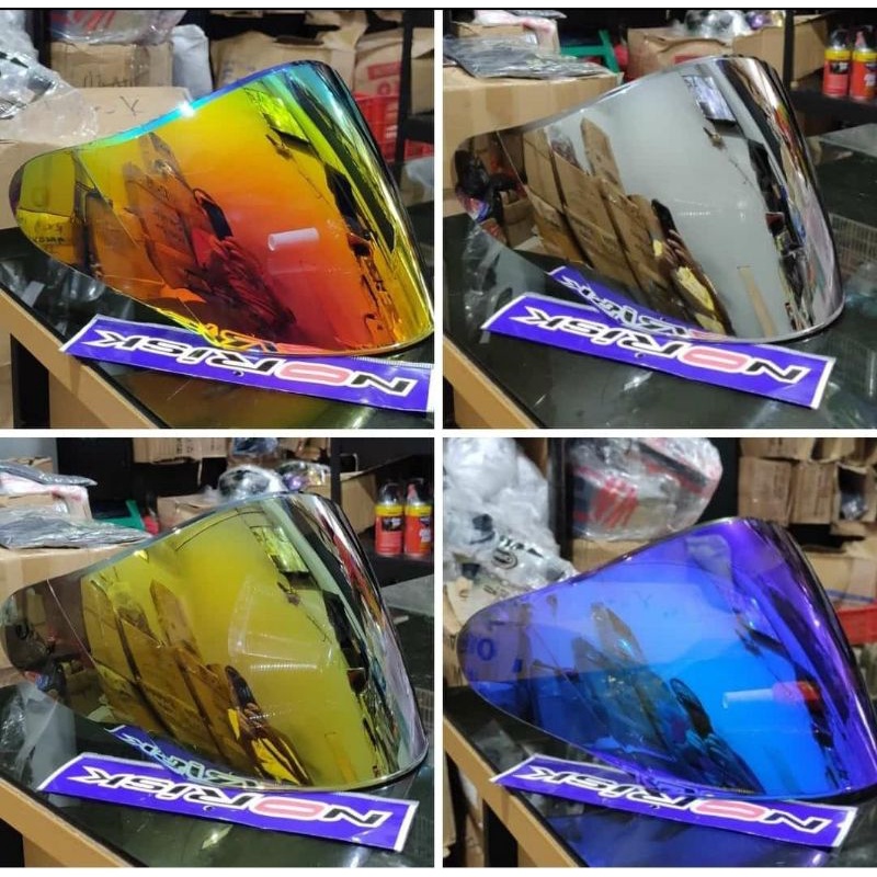 Kaca Visor Helm NHK R1 R 1 Iridium Red Blue Silver Gold Hitam Bening Norisk PNP R1 Polos R1 Motif Murah Kualitas Mewah