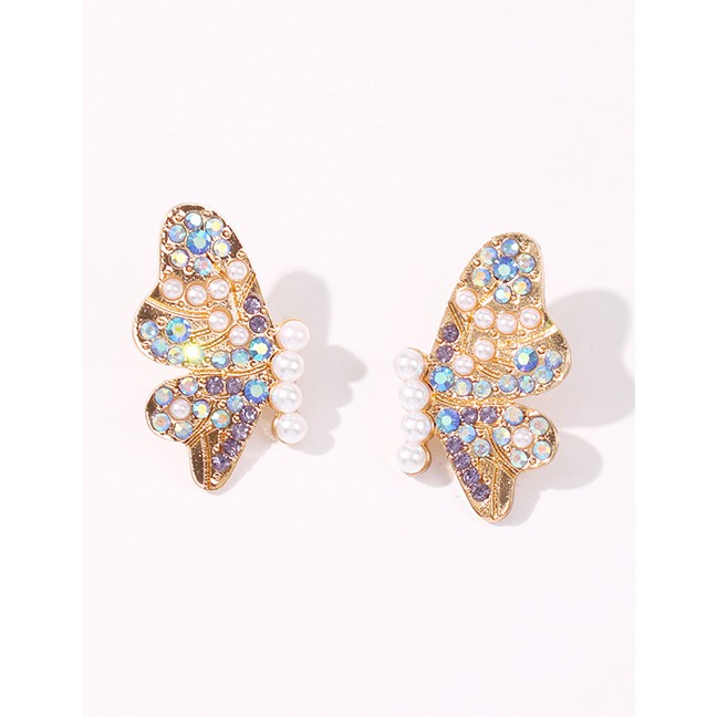 LRC Anting Tusuk Fashion Diamond Pearl Alloy Butterfly Earrings K25807