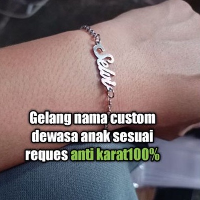 CUSTOM!!Gelang nama 3 varian custom dewasa anak anti karat termurah silver