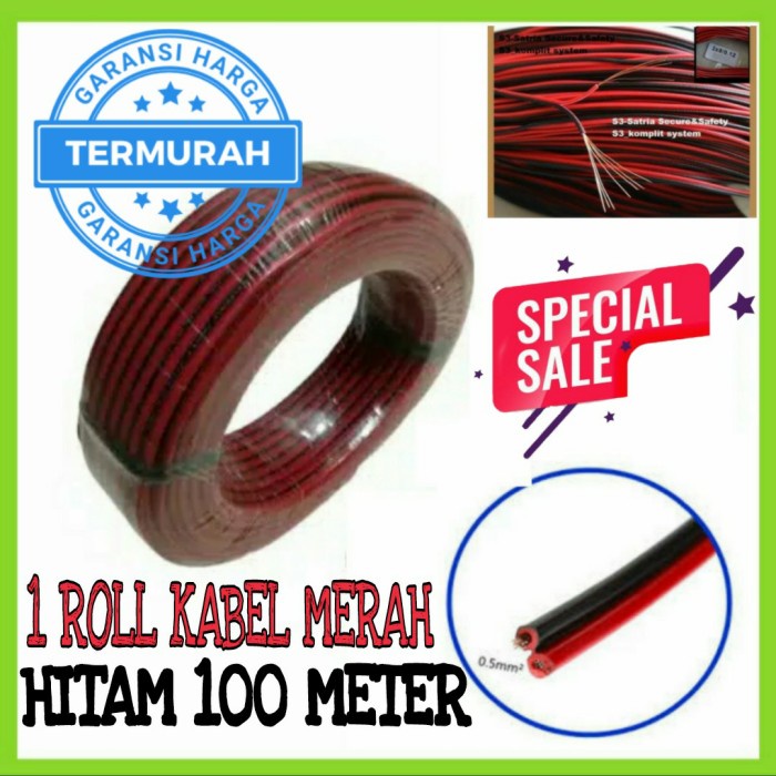 Sale Kabel Merah Hitam 1 Roll 100 Meter Kabel Listrik / Speaker / Led